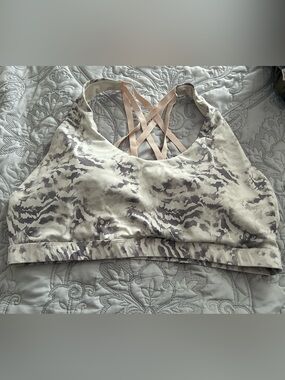 Fabletics Neutral Gray Animal-Print Strappy Sports Bra